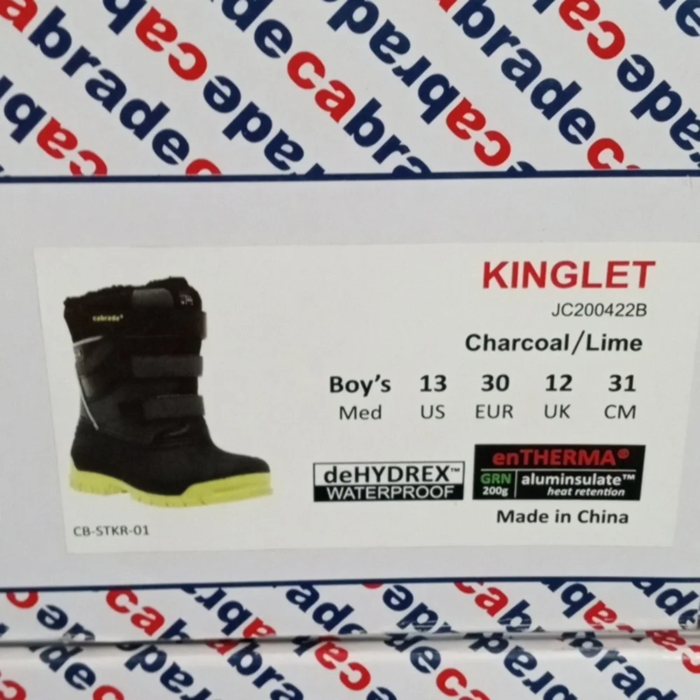 CABRADE Kinglet Boys,Black, Charcoal and Lime Kids  Winter Boots